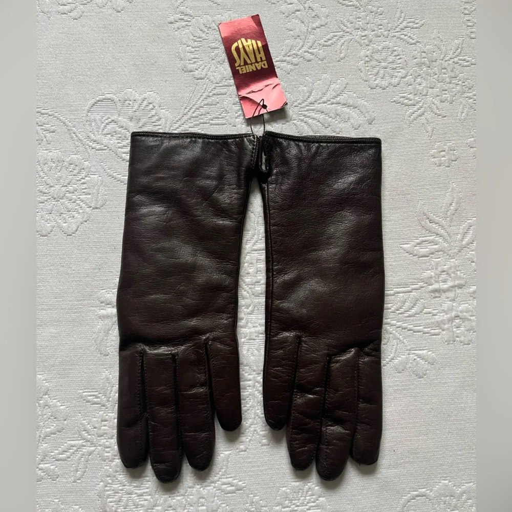 NWT Daniel Hays Brown Genuine Lambskin Rabbit Fur Lined Gloves SMALL Vintage